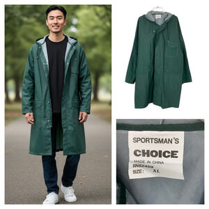 Vintage 1990's Sportsman's Choice Sz XL Longline Green Seam Sealed Raincoat Hood